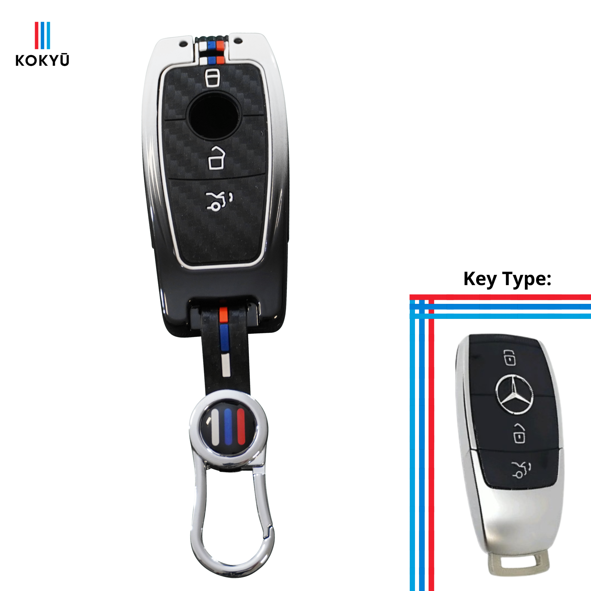 Mercedes Type 1A Key Cover Black & White (3 Buttons)