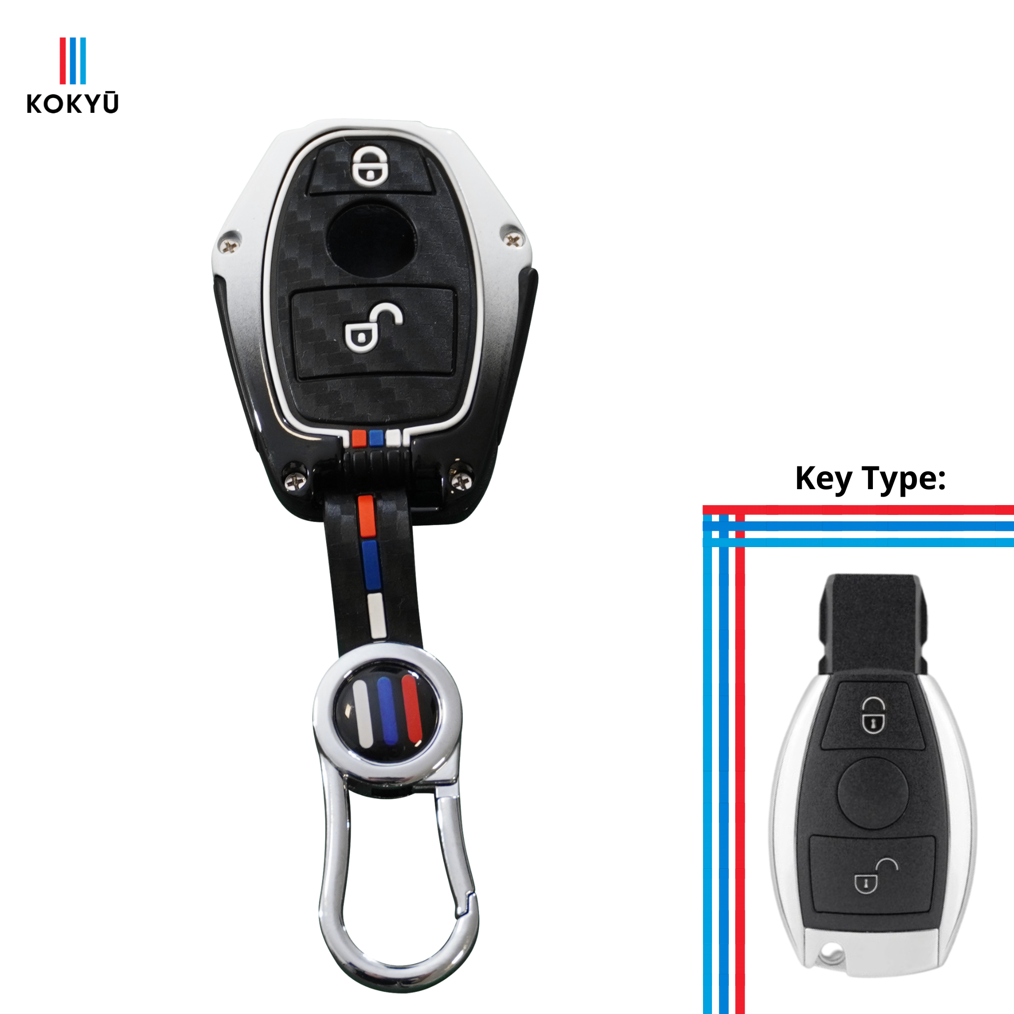 Mercedes Type 4A Key Cover Black & White (2 Buttons)