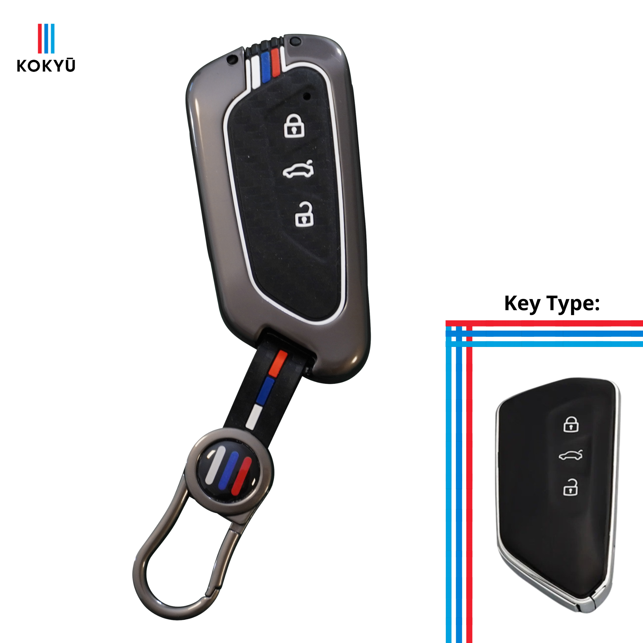 Volkswagen Type 2A Key Cover Grey Carbon (3 buttons)